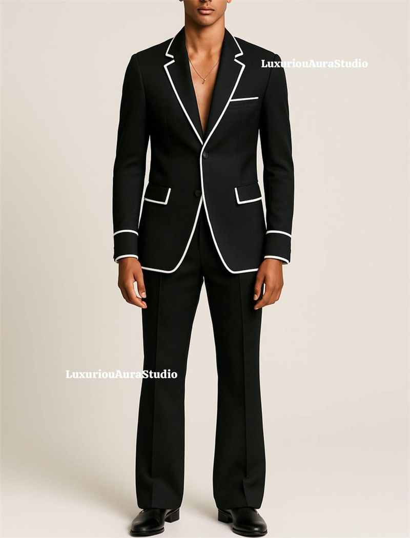 Men Formal Wear Design - Czarny garnitur męski projektanta, zestaw 2-częściowy: