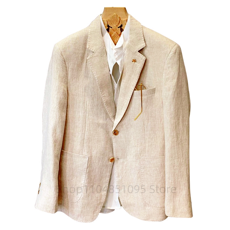 Men Formal Wear Design - Beżowe męskie garnitury lniane marynarki kurtki