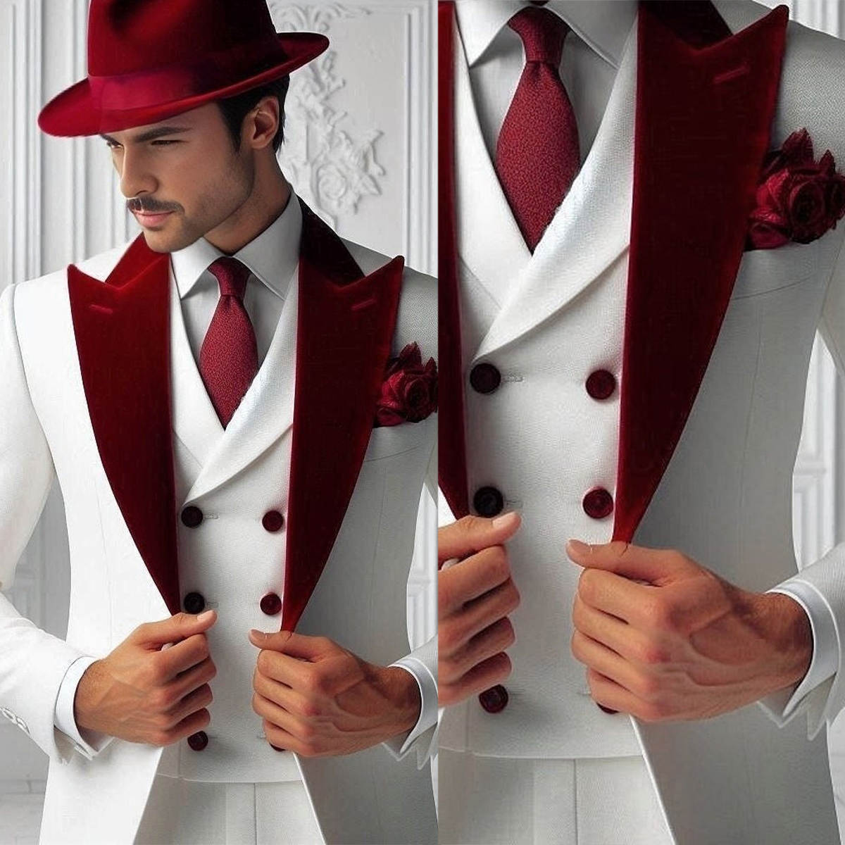Men'S Formal Wear For Graduation - Eleganckie męskie smokingi z aksamitu, 3-częściowe: