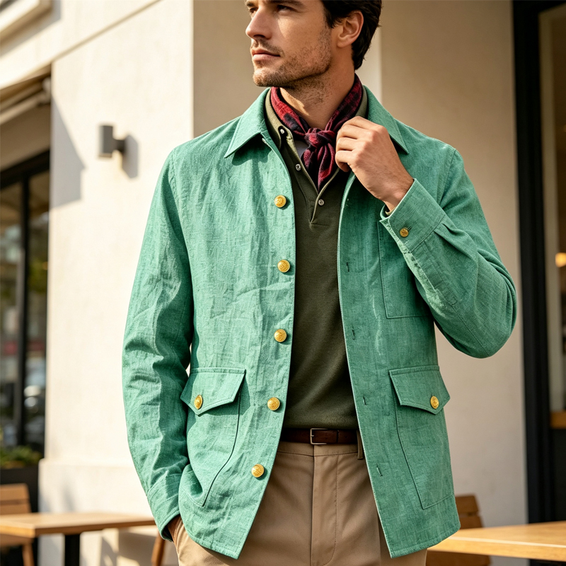 Men'S Formal Wear For Office - Męska lniana kurtka vintage z klapami,