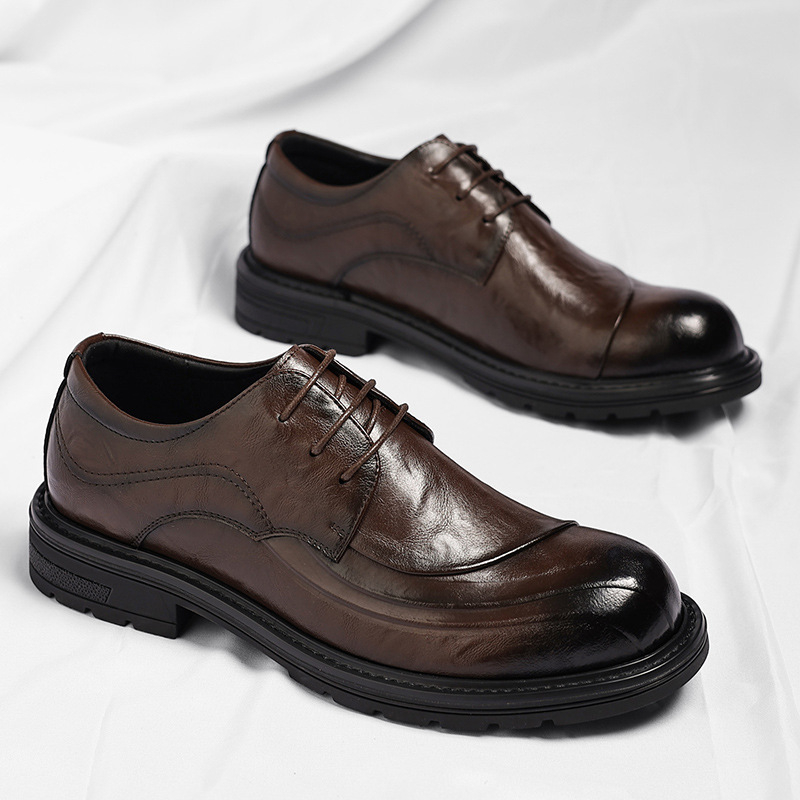 Brązowe, postarzane, skórzane, – Men Formal Wear Office recenzja i cena