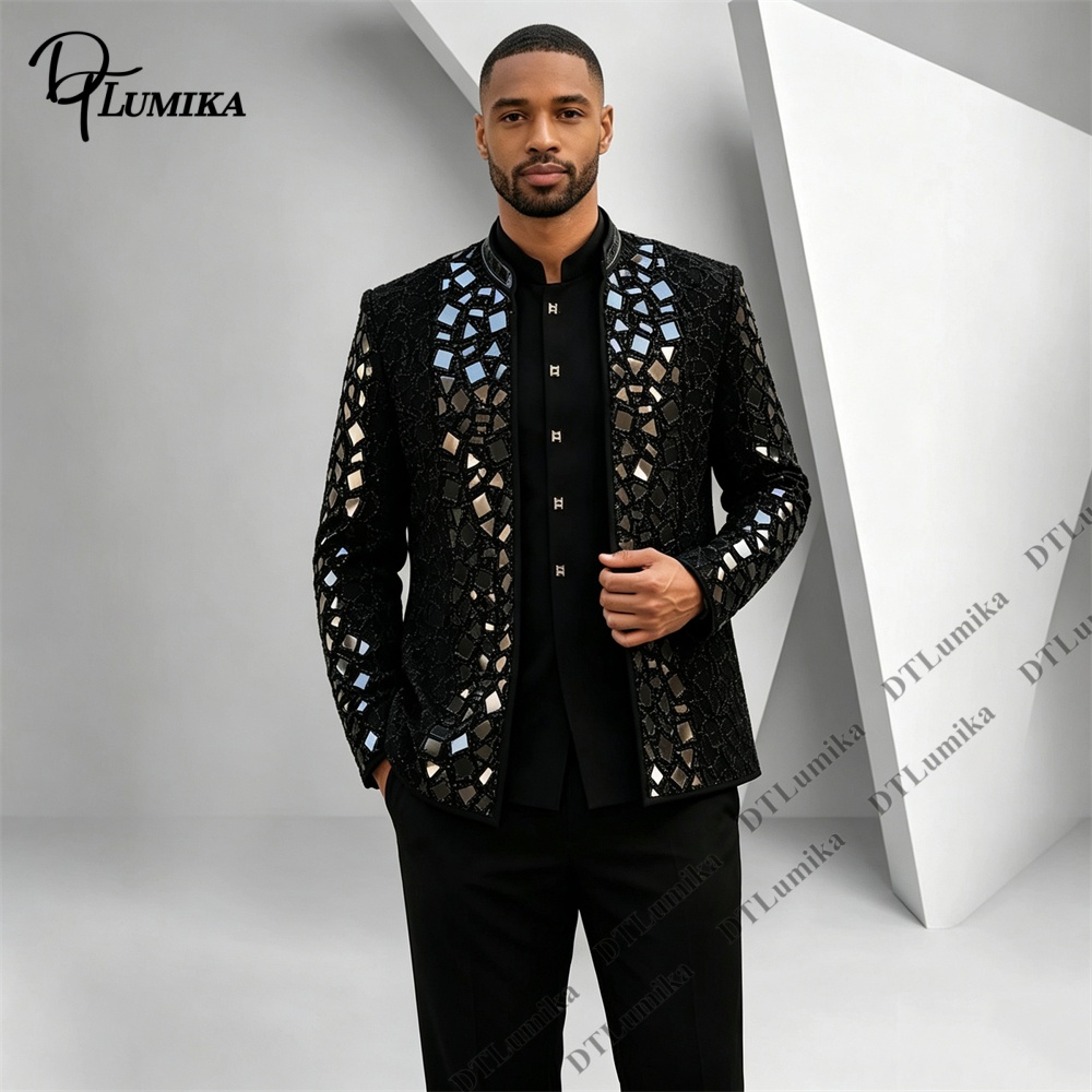 Męski czarny garnitur z mandar – Men Formal Wear Office recenzja i cena