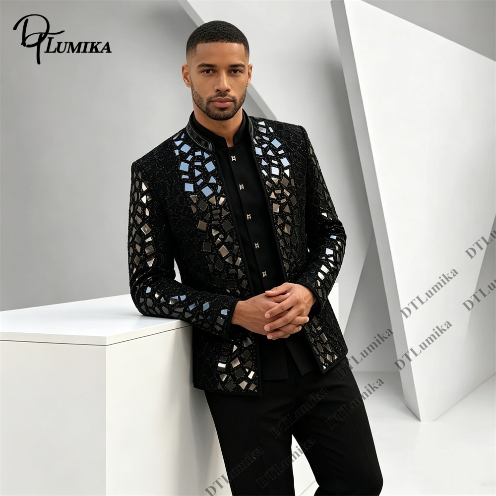Męski czarny garnitur z mandar – Men Formal Wear Office recenzja i cena