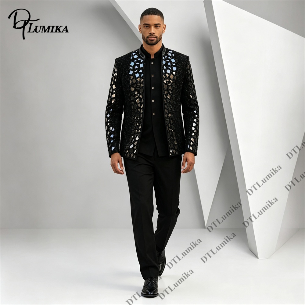 Męski czarny garnitur z mandar – Men Formal Wear Office recenzja i cena