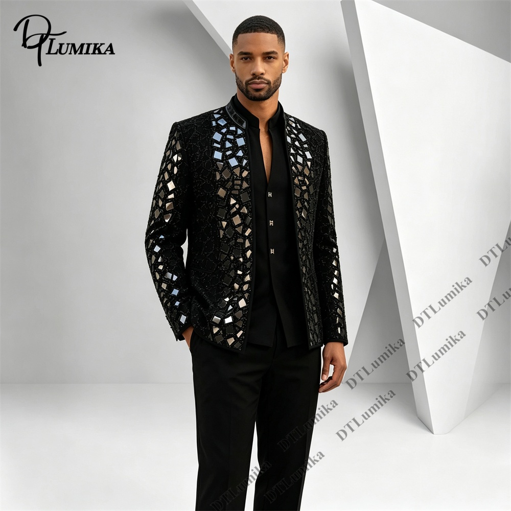 Męski czarny garnitur z mandar – Men Formal Wear Office recenzja i cena