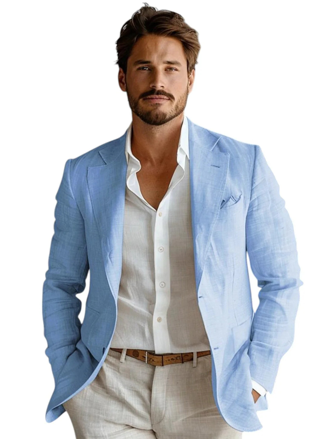 Niebieska, dopasowana lniana m – Men Formal Wear Design recenzja i cena